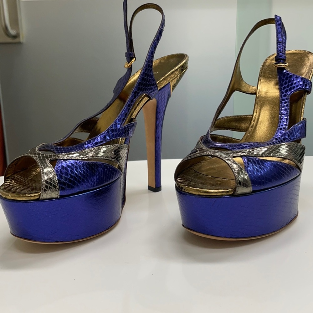 Gucci double platform snake skin sandals